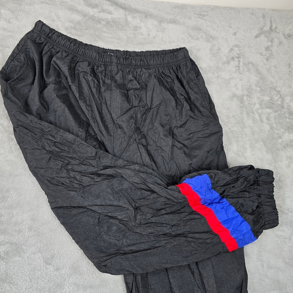 Vintage Sergio Tacchini Crinkle Nylon Track Pants Black Red Blue Retro 2X